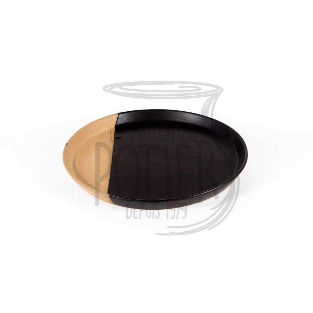 Assiette ronde beige et noire motif 2 - La Maison du Potier