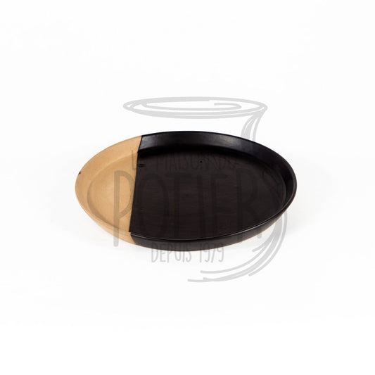 Assiette ronde beige et noire motif 2 - La Maison du Potier