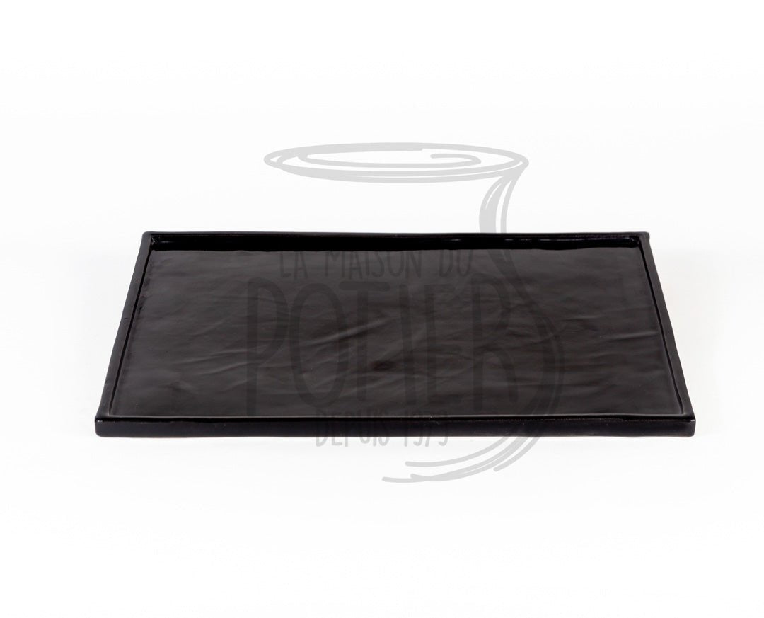 PLAT DE SERVICE EN GRÈS CÉRAMIQUE ÉMAILLÉE - NOIR MAT - La Maison du Potier