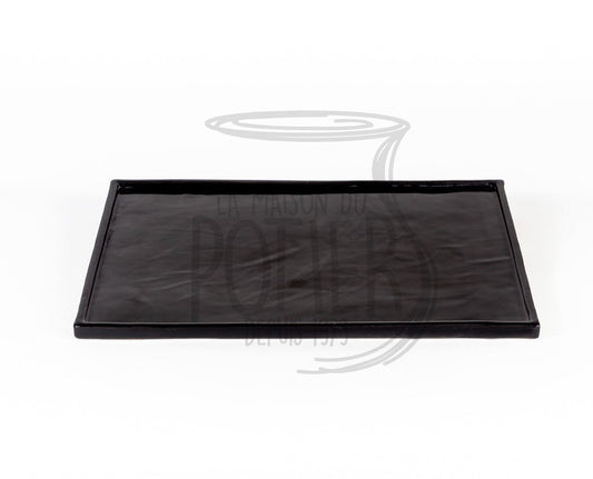 PLAT DE SERVICE EN GRÈS CÉRAMIQUE ÉMAILLÉE - NOIR MAT - La Maison du Potier