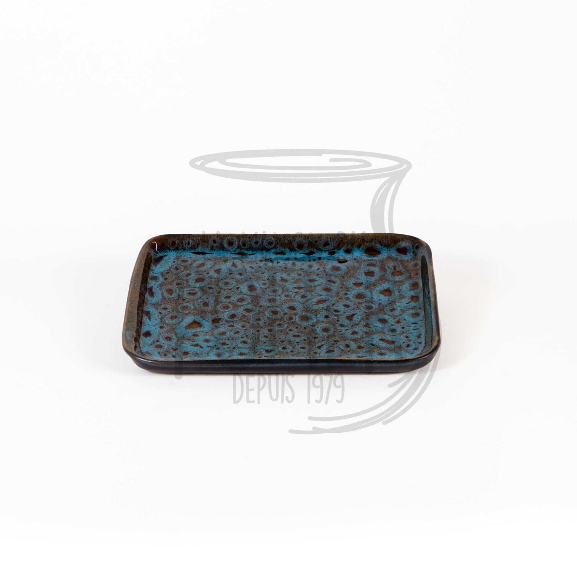 Plat Rectangulaire en Grès Céramique Émaillée - Bleu Moucheté - La Maison du Potier