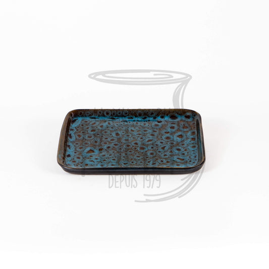 Plat Rectangulaire en Grès Céramique Émaillée - Bleu Moucheté - La Maison du Potier