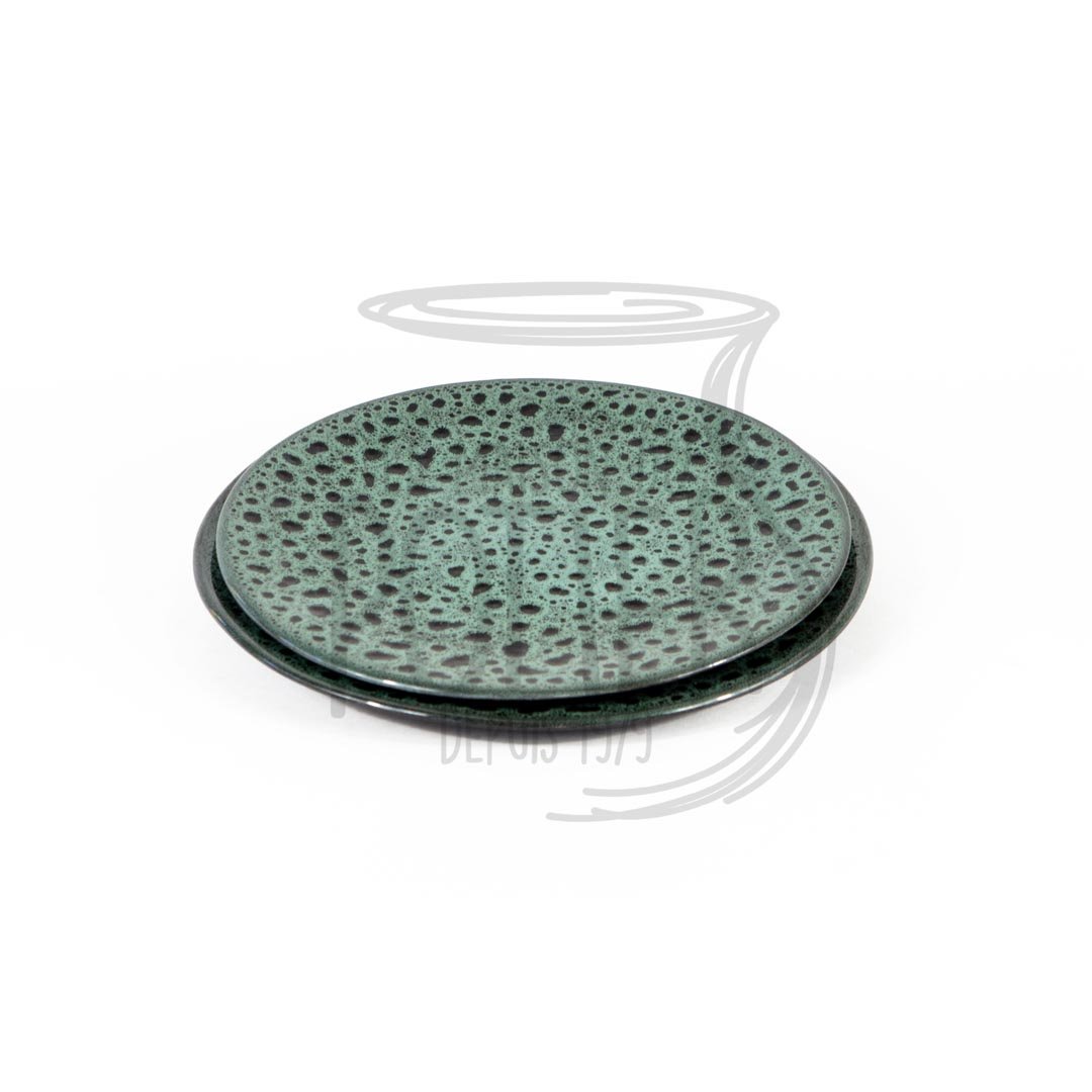 Set de 2 Assiettes en Grès Céramique Vert Tacheté - La Maison du Potier