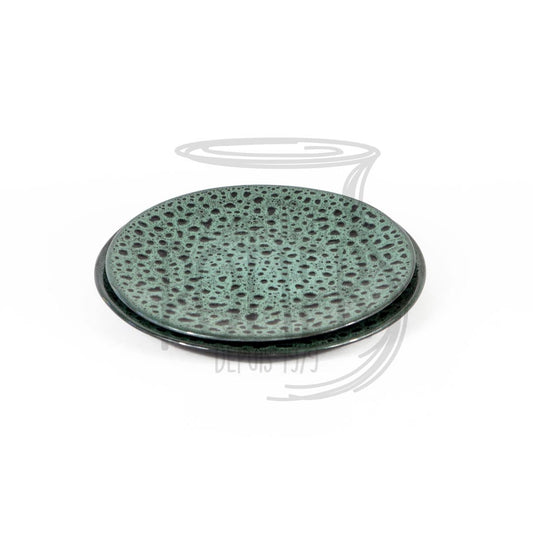 Set de 2 Assiettes en Grès Céramique Vert Tacheté - La Maison du Potier